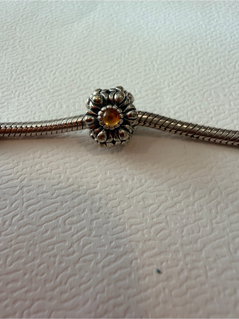 Sterling Flower Charm Bead with November Birthstone in Center - Women Jewelry